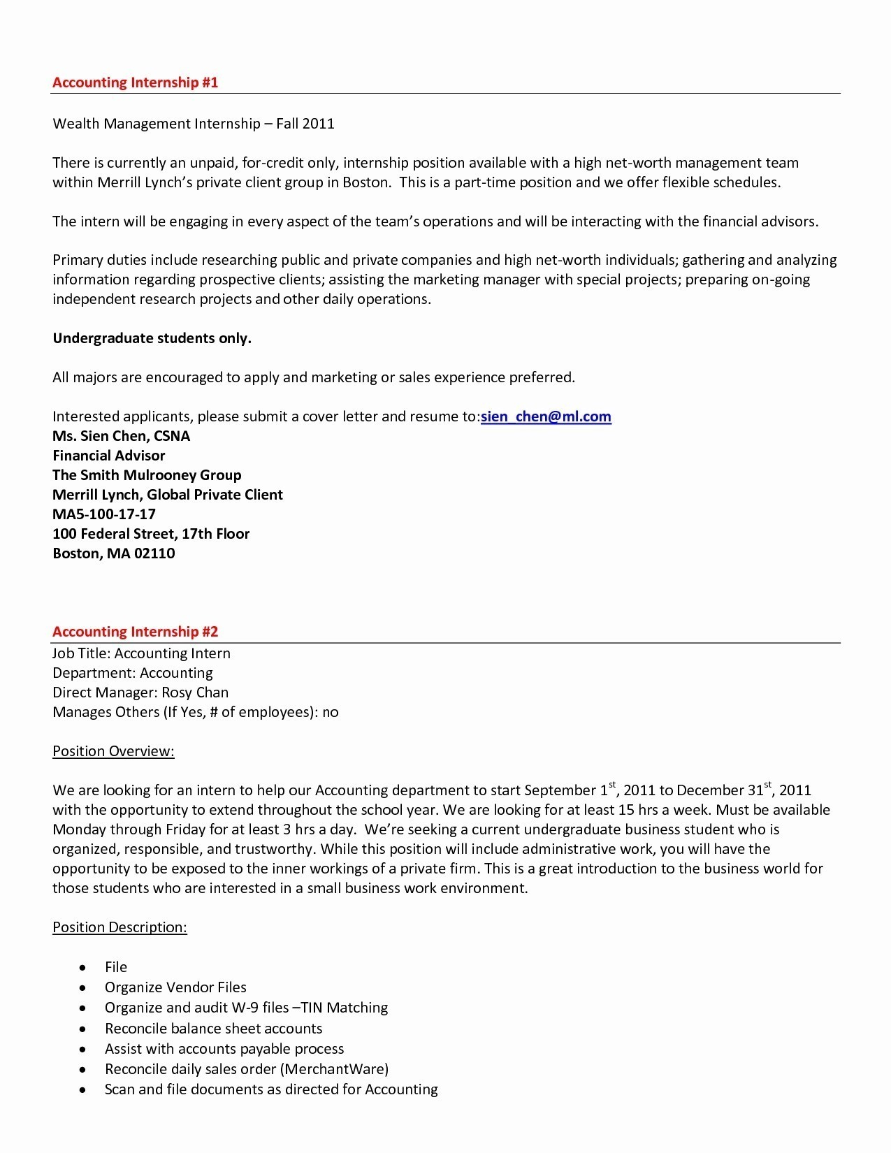 Accounting Internship Cover Letter Sample Finance Internship Cover