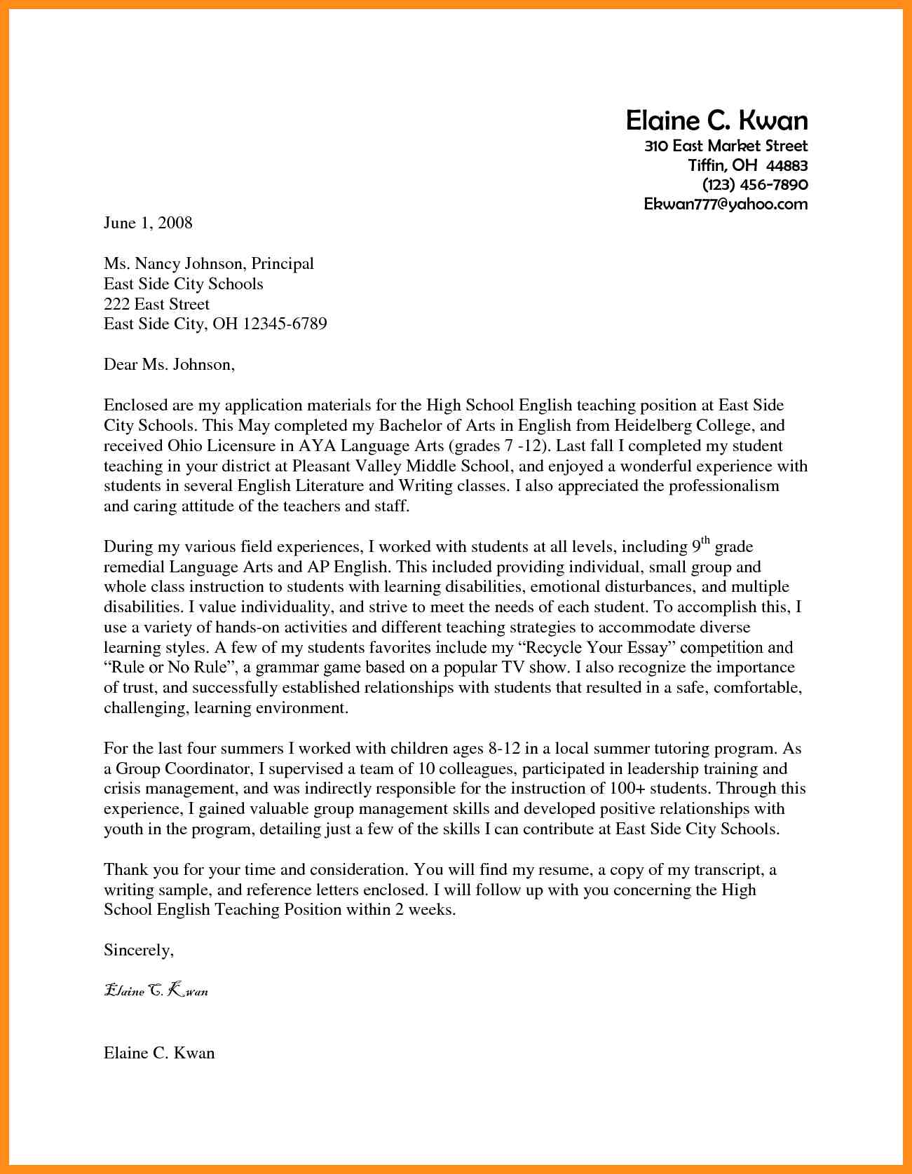 26 Cover Letter For Teaching Position Letterly info