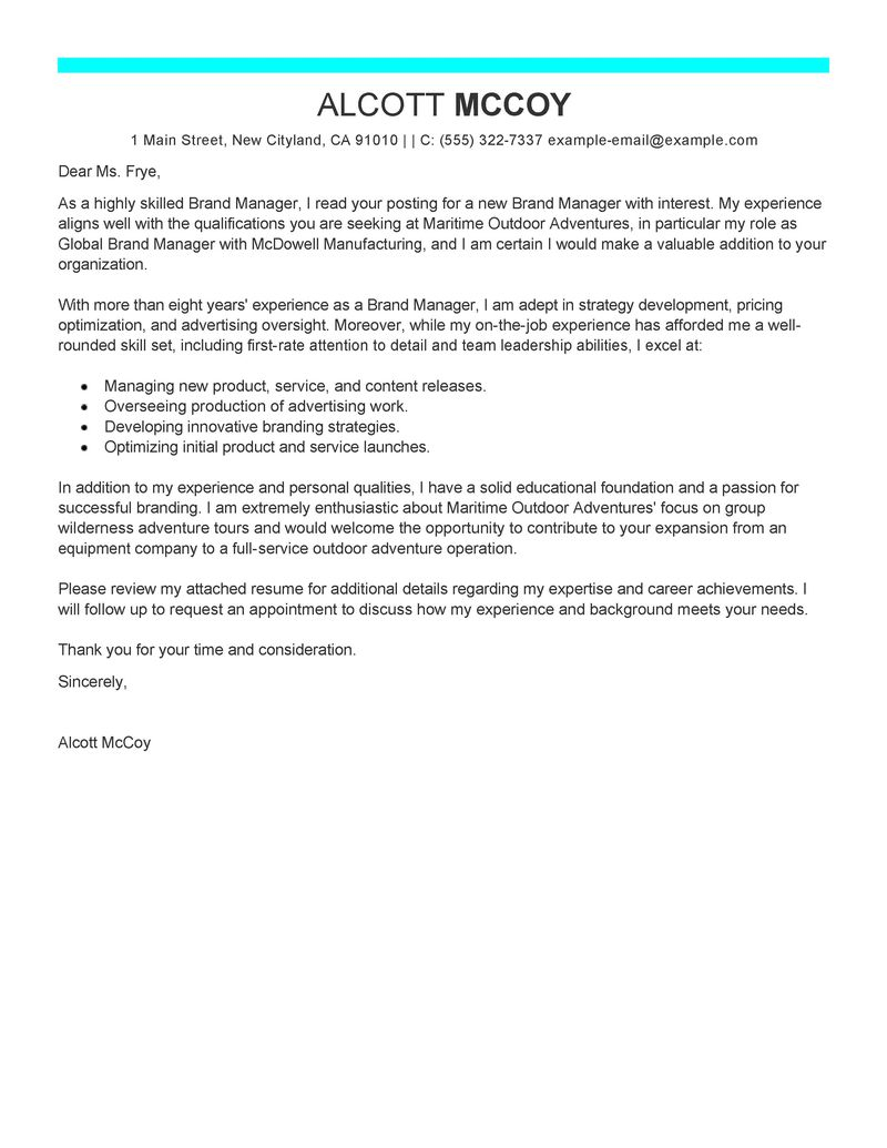 Cover Letter Format Template Leading Professional Brand Manager Cover Letter Examples Resources