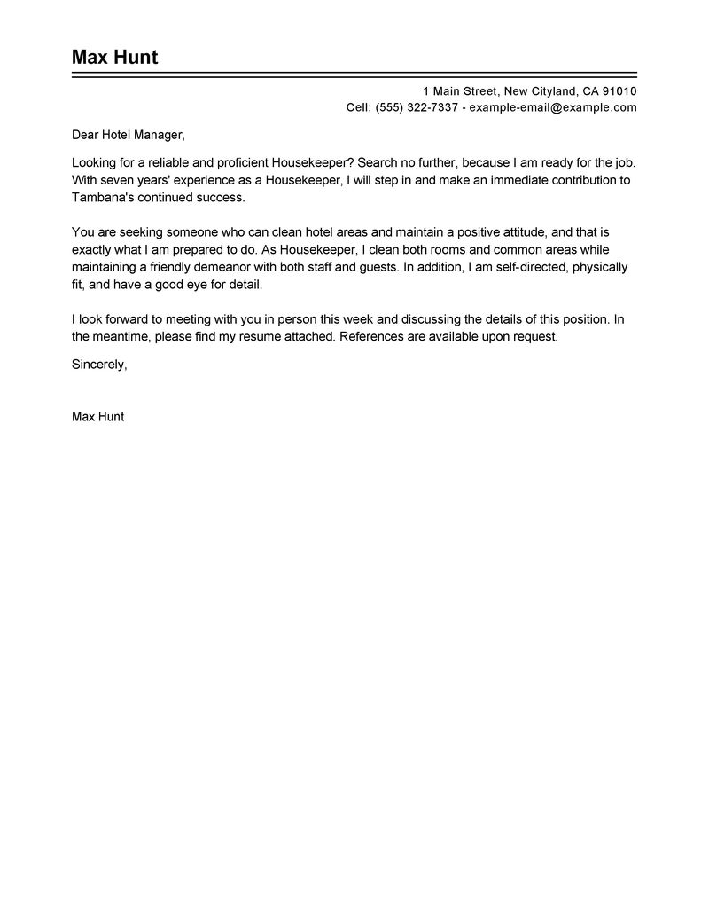 27 Housekeeping Cover Letter Letterly info