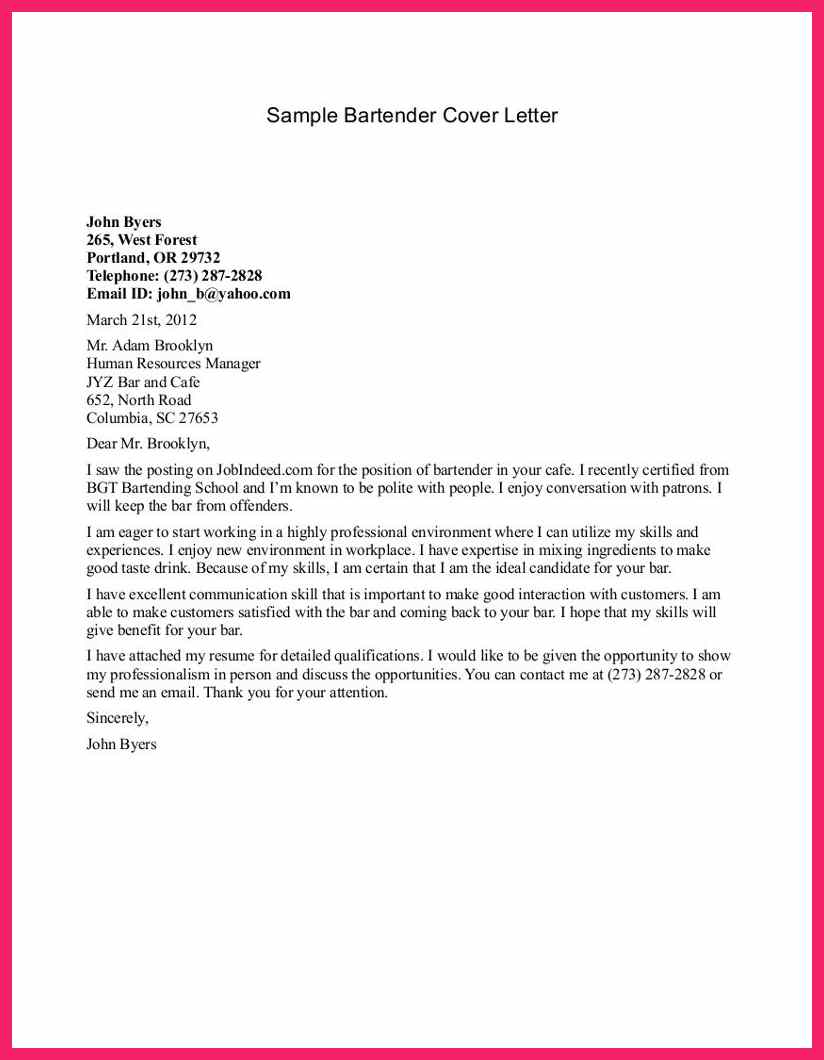 27+ Bartender Cover Letter - letterly.info