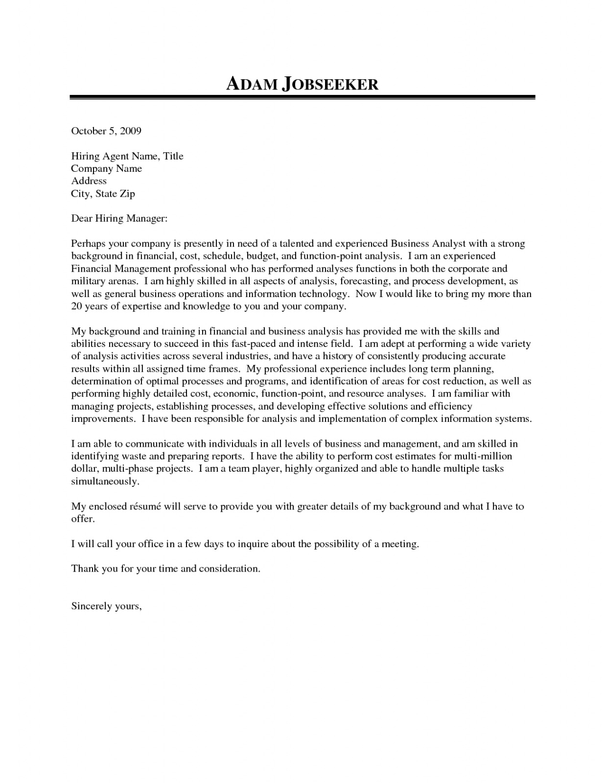 Business Analyst Cover Letter Sample Of 17 Business Analyst Cover 