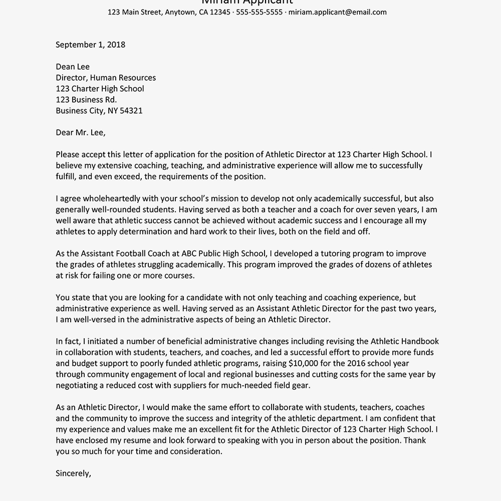 Cover Letter Example Administrative Athletic Director Cover Letter And ...