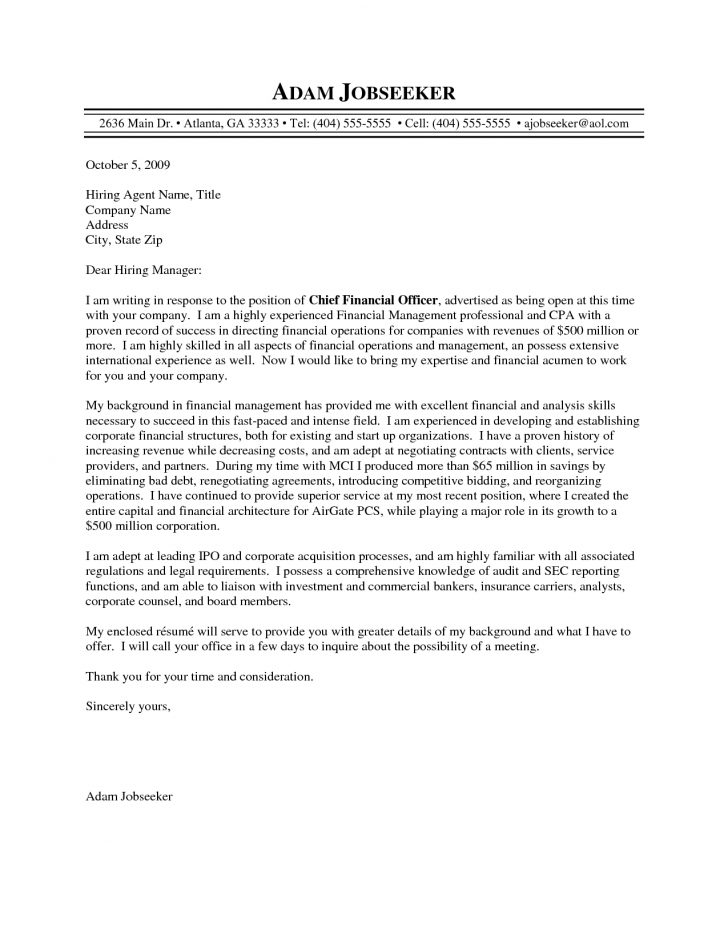 Cover Letter Example Templates Cfo Cover Letter Template Collection ...