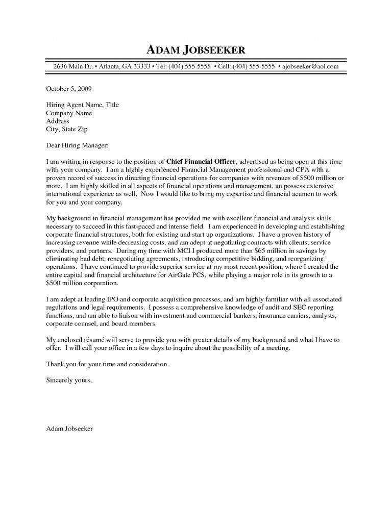 Cover Letter Example Templates Cfo Cover Letter Template Collection ...