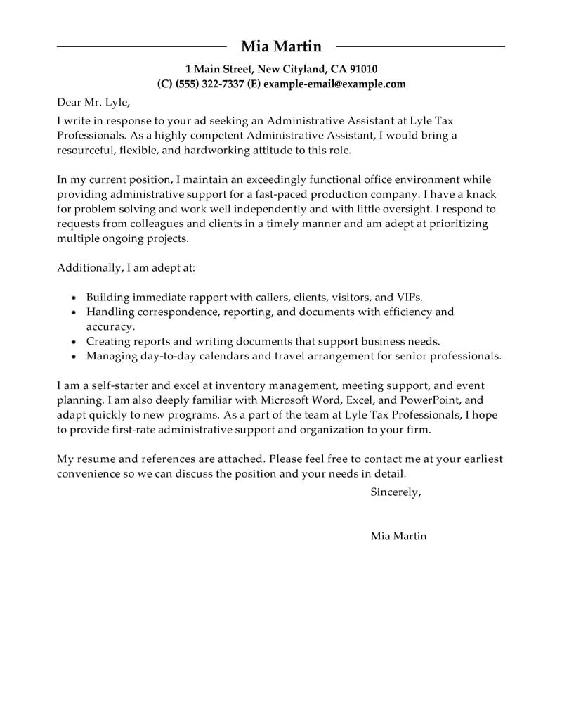 cover letter for ngo administrative assistant