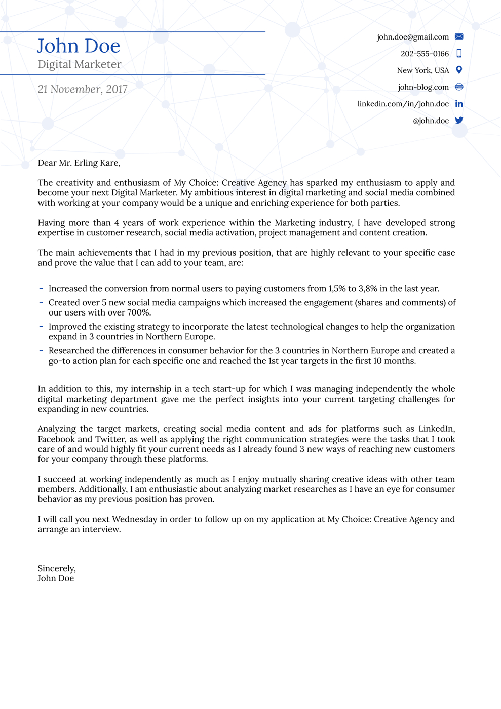 common cover letter format