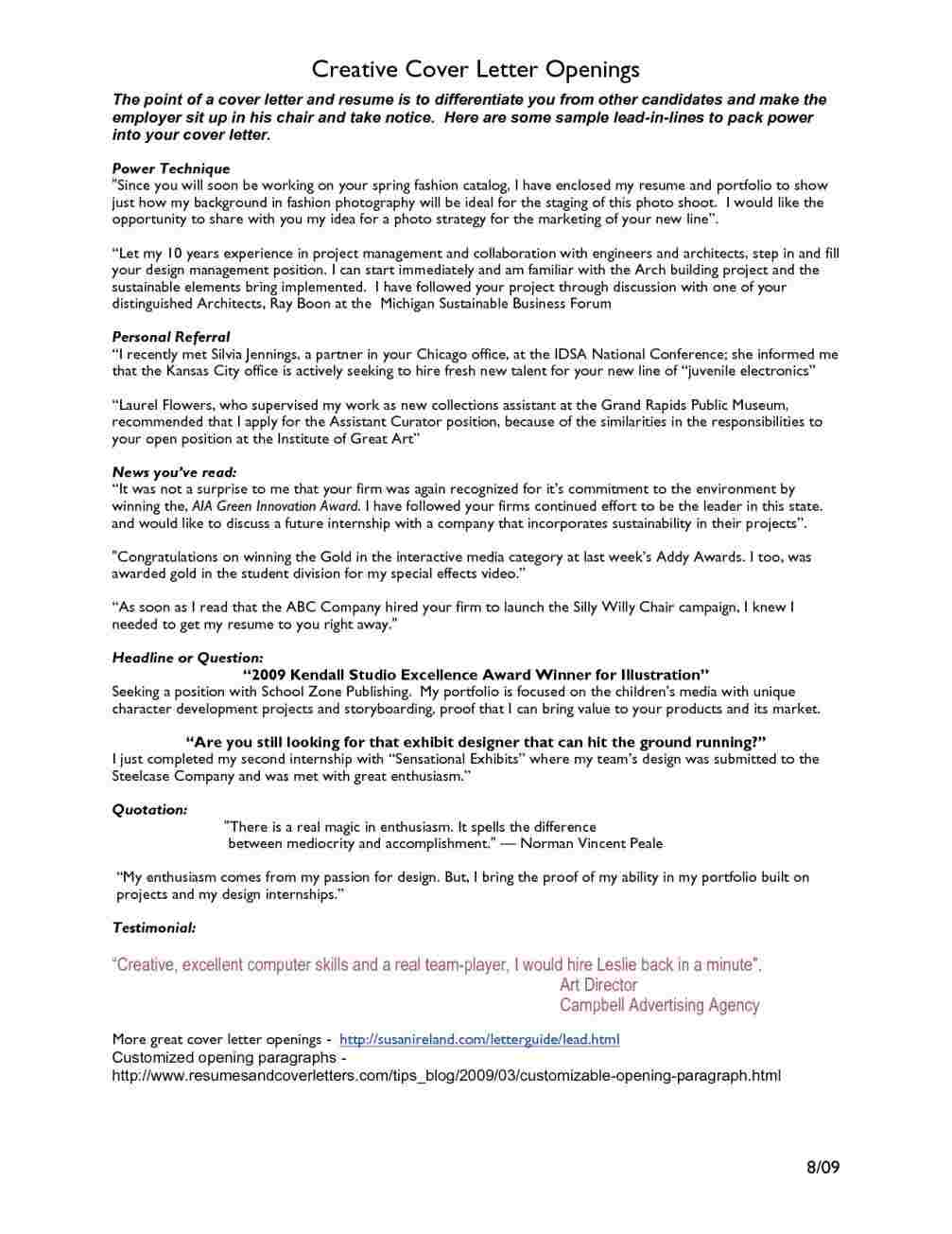 Cover Letter Intro Best Opening Lines For Formal Letter Good Cover