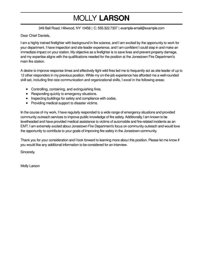 Cover Letter Length Best Firefighter Cover Letter Examples Livecareer
