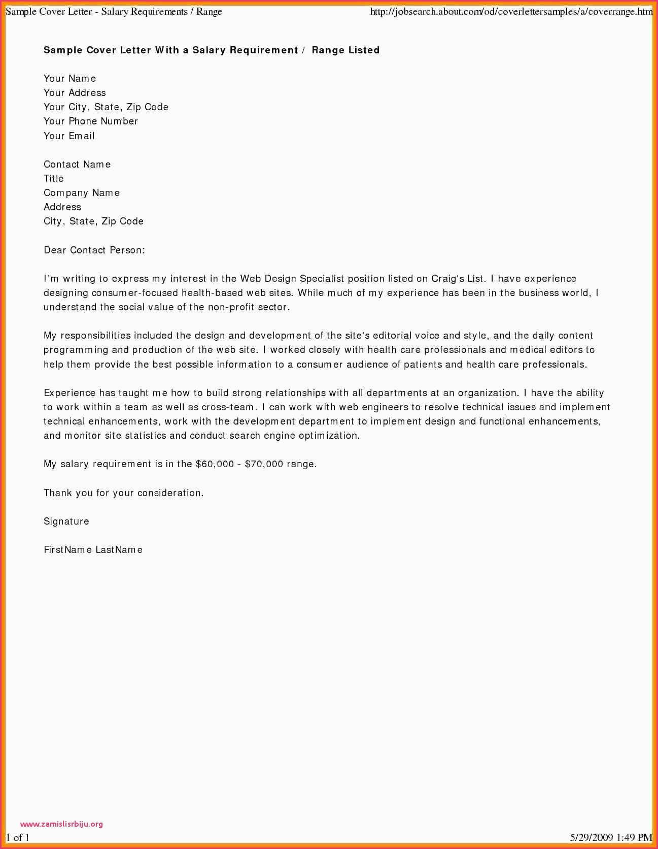 Cover Letter With Salary Requirements Sample Cover Letter For