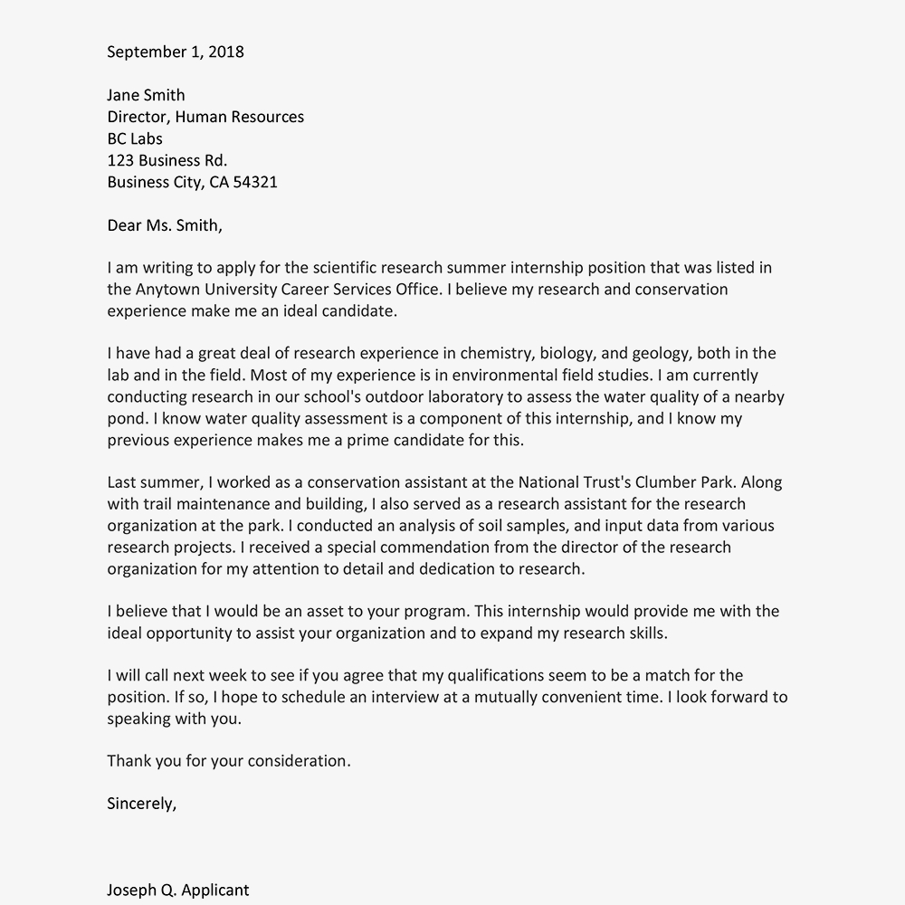 Example Of Cover Letter For Internship Cover Letter For An Internship