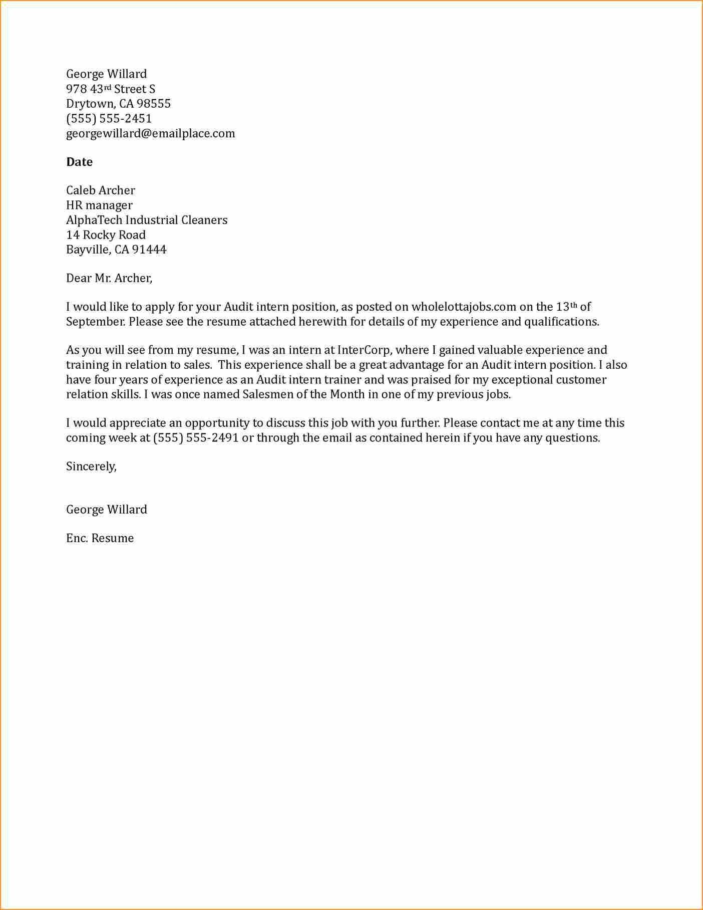 Example Of Cover Letter For Internship Example Cover Letters For 