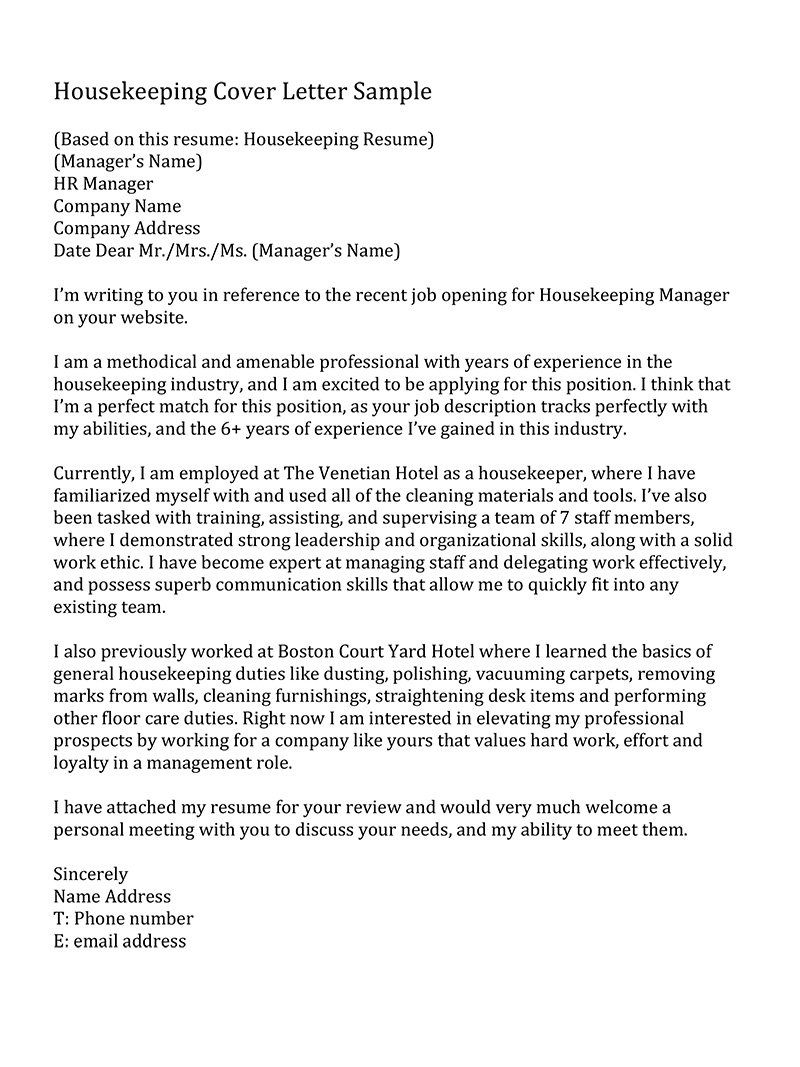 cover letter for housekeeping in hospital