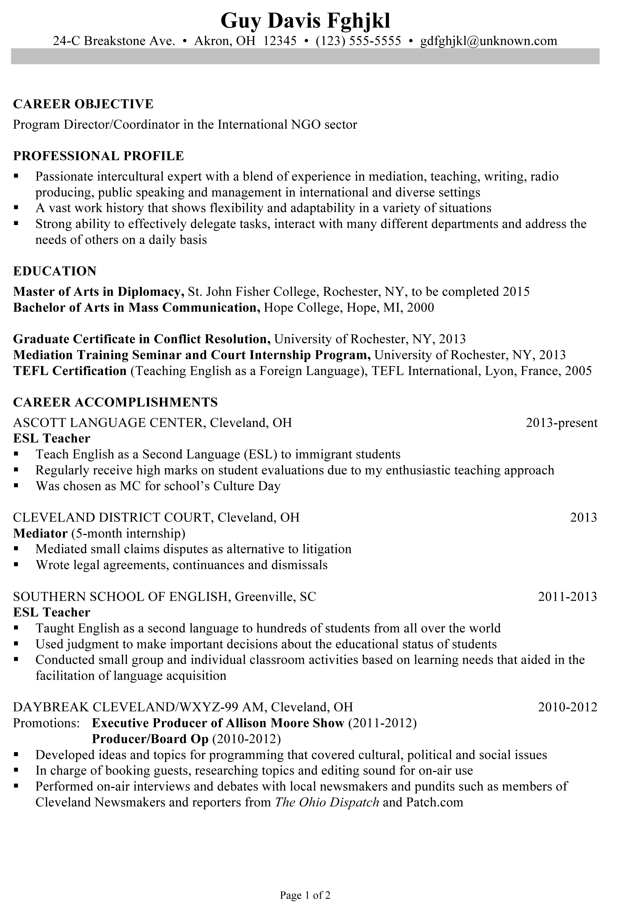 cover letter for professional summary