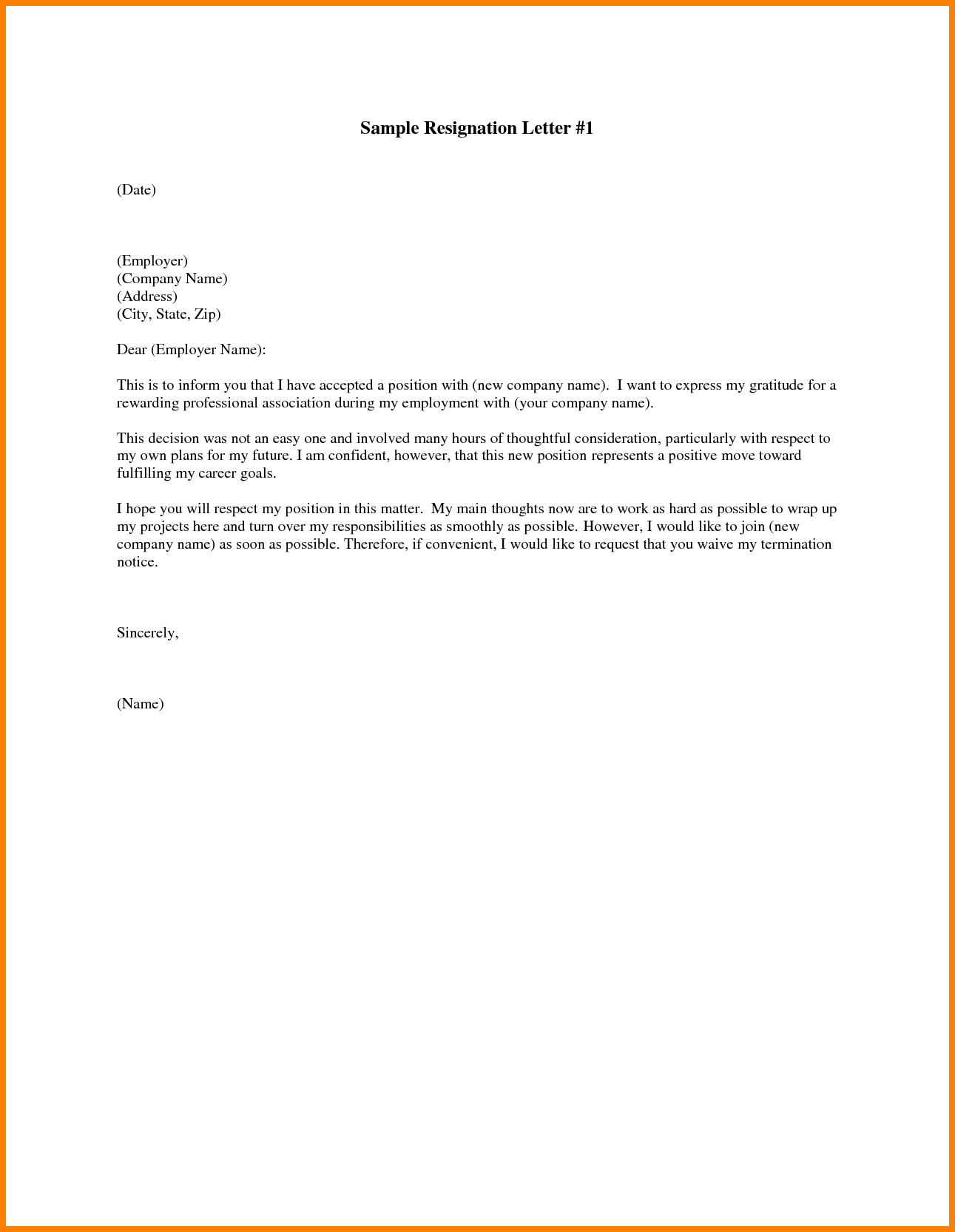 Letter Of Resignation Template 8 Templates For Letters Of Resignation ...