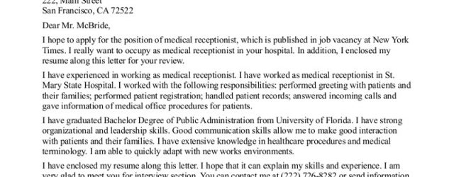 Medical Receptionist Cover Letter Medical Receptionist Cover Letter