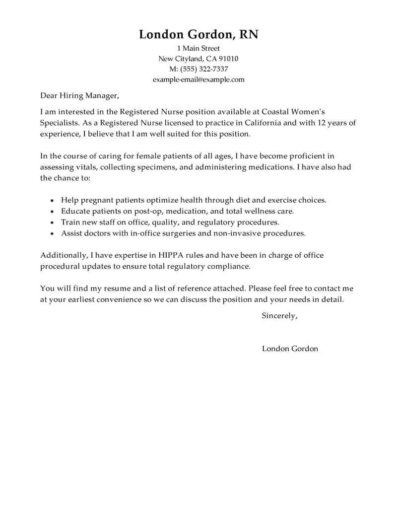 Sample Of Nurse Cover Letter
