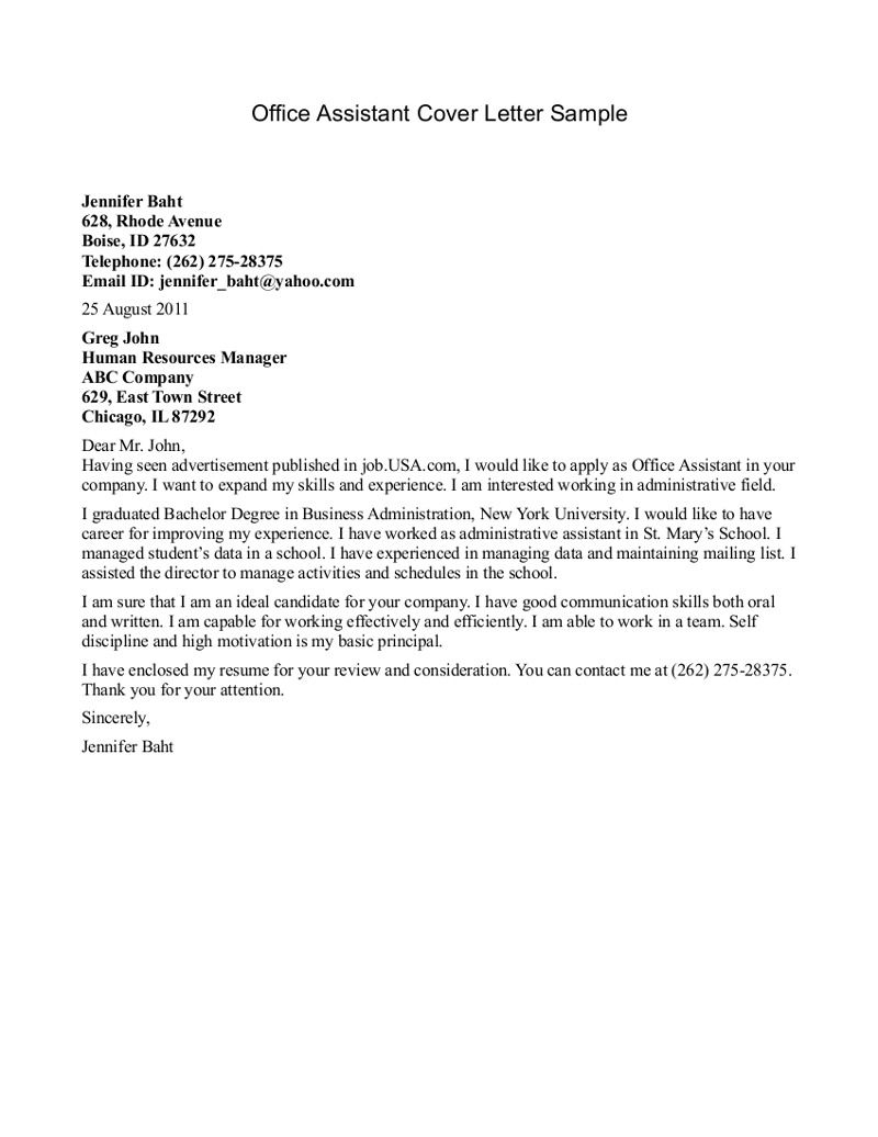 25 Office Assistant Cover Letter Letterly info