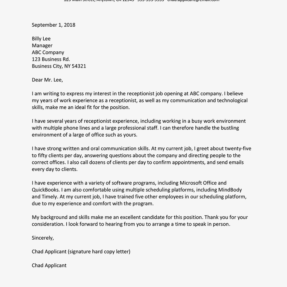 Receptionist Cover Letter Receptionist Cover Letter Examples - letterly ...