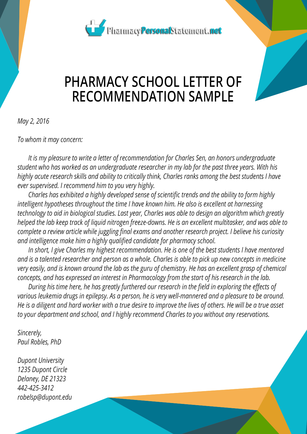 Recommendation Letter Template Best Pharmacy School Letter Of ...