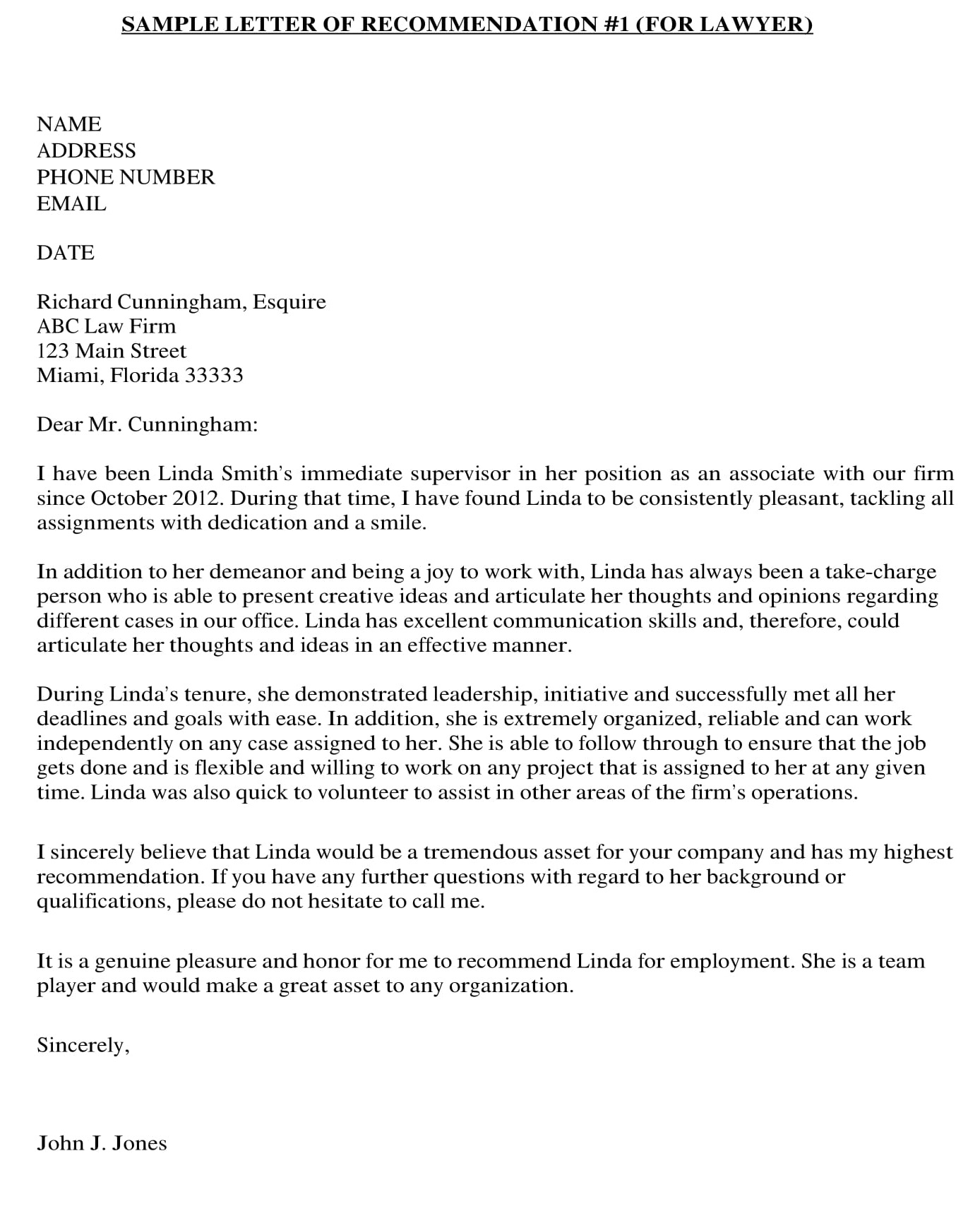 Recommendation Letter Template Free Lawyer Recommendation Letter ...