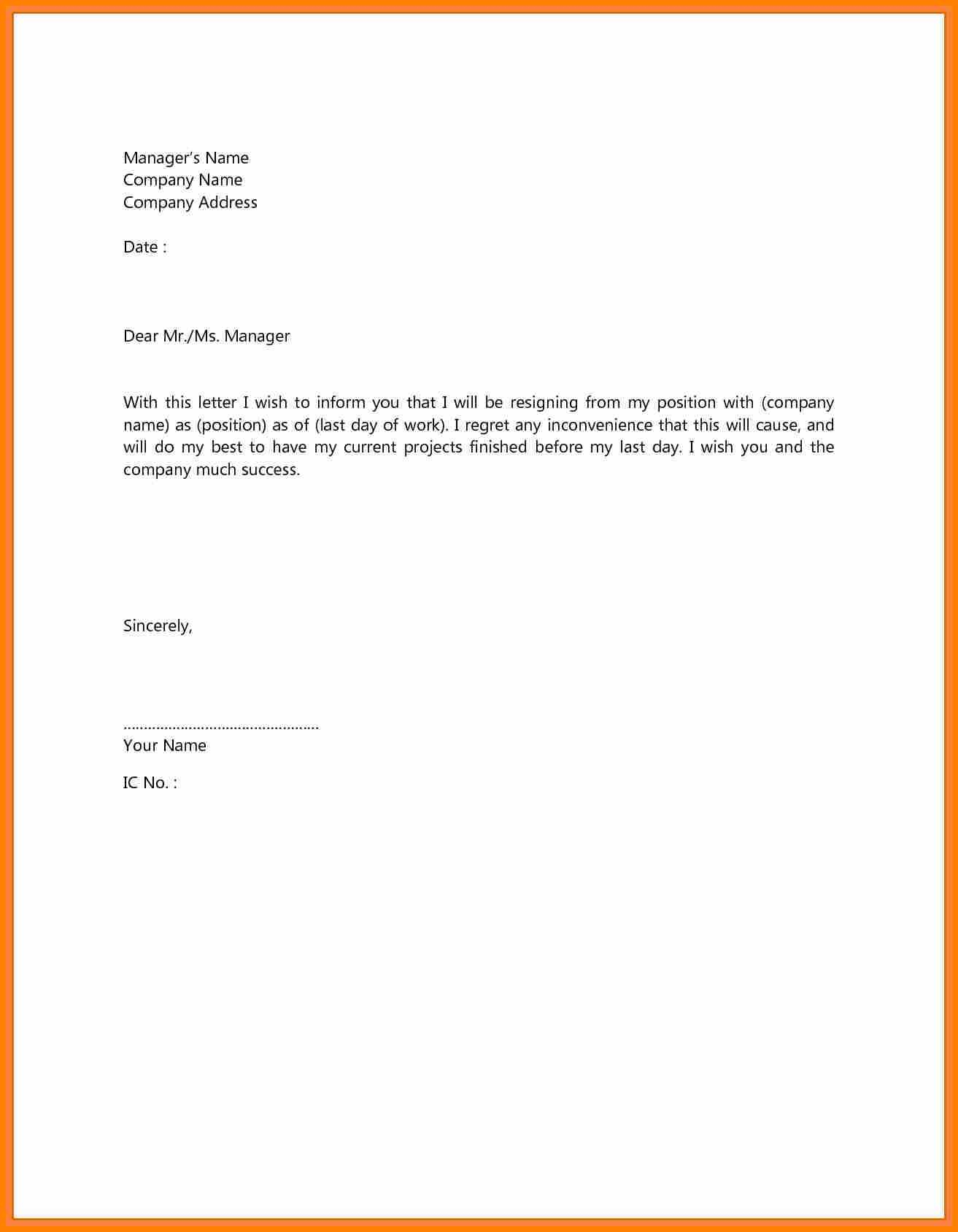 Resignation Letter Template Examples Of Resign Lettersexample Resign