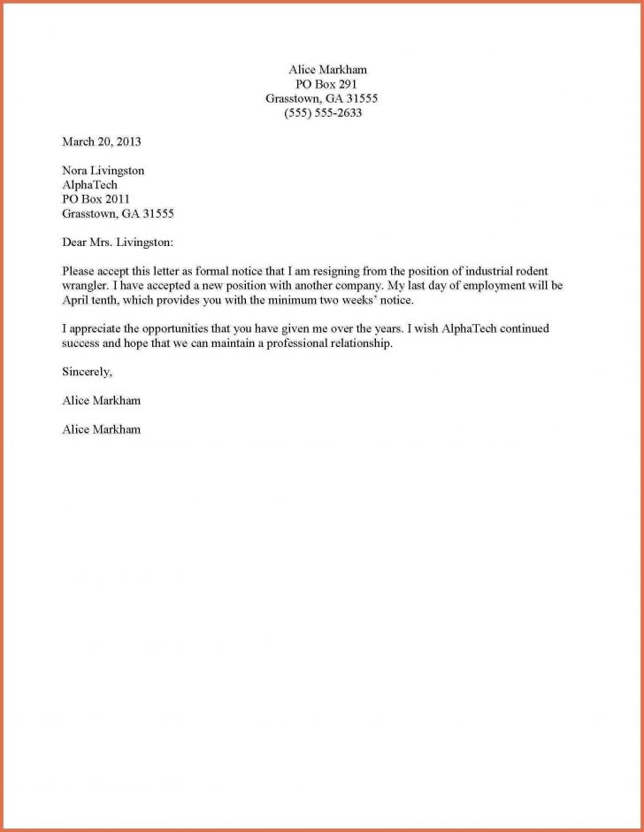 Resignation Letter Template Sample Relieving Letter Format Doc New ...