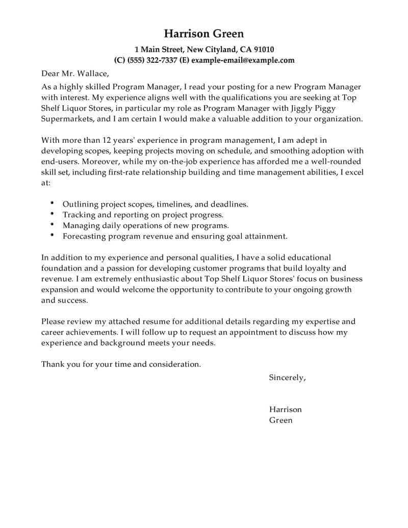 examples of a cover letter for a resume job