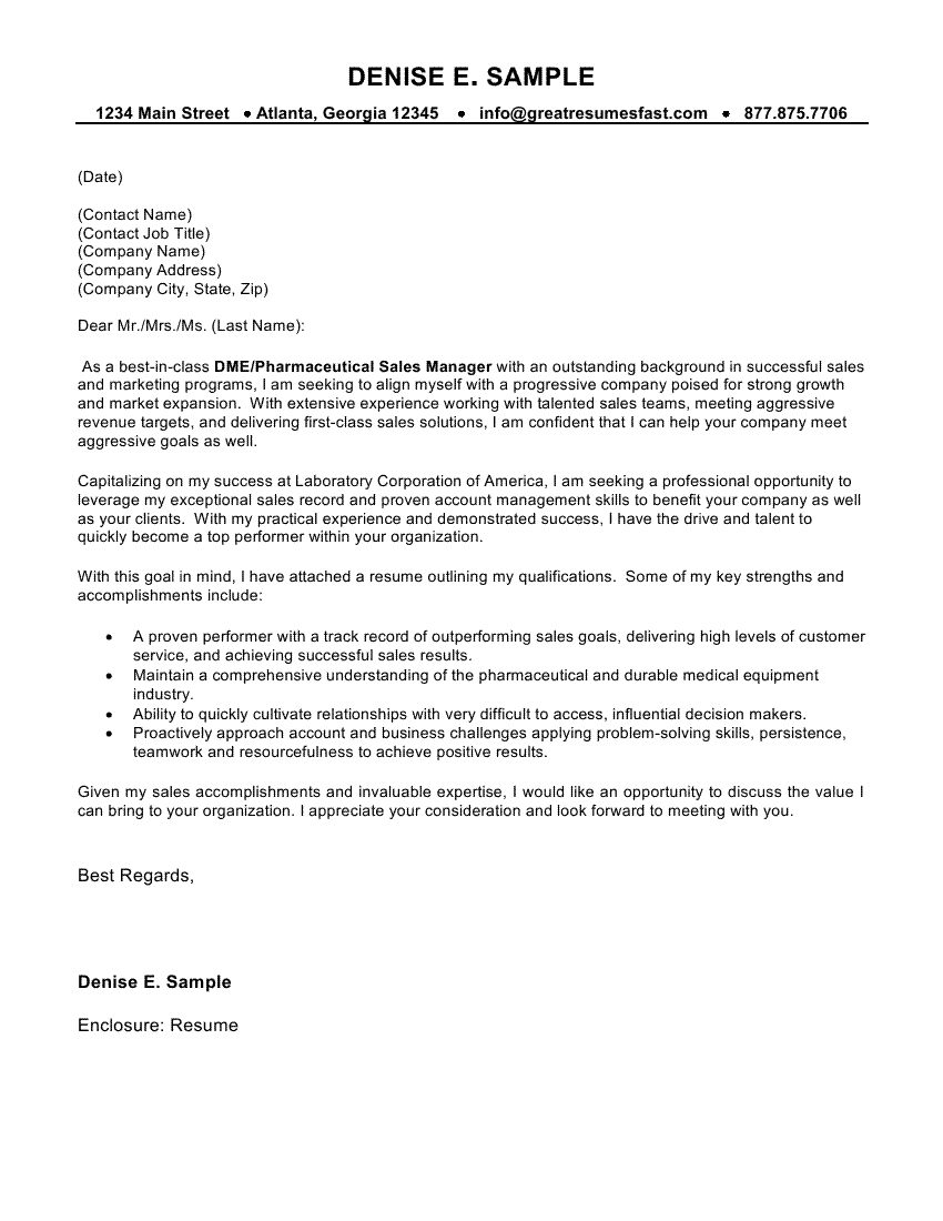 Sales Cover Letter Dme Pharmaceutical Sales Manager Cover Letter ...