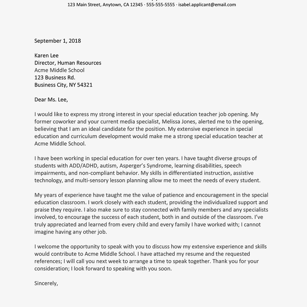 cover letter for student teaching application